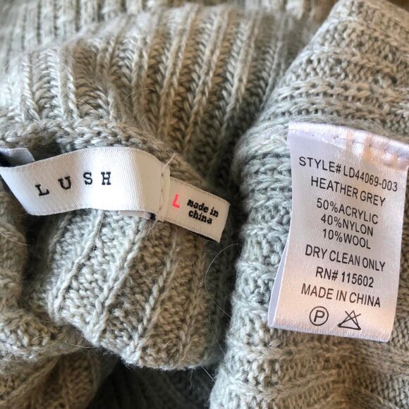 New LUSH Ribbed Turtleneck Tunic Sweater Dress Heather Grey LG - Picture 5 of 5